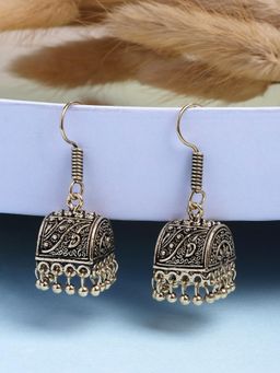 Gahan - Women Gold Plated Oxidized Contemporary Jhumka Earrings