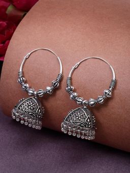 Gahan - Womens Silver Plated Oxidized Contemporary Jhumka Earrings