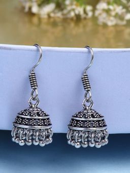 Gahan - Women Silver Plated Oxidized Traditional Jhumka Earrings