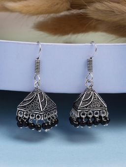 Gahan - Womens Oxidized Silver Plated Black Artificial Beads Jhumka Earrings