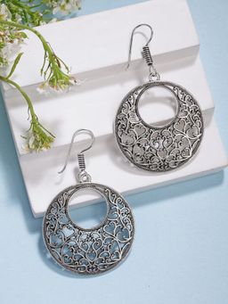 Gahan - Women Ethnic Silver-Plated Oxidized Drop Earrings