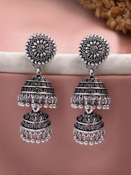 Gahan - Women Silver Plated Oxidized German Silver Jhumka Earrings
