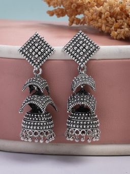 Gahan - Womens Traditional Oxidized Silver Plated Jhumka Earrings