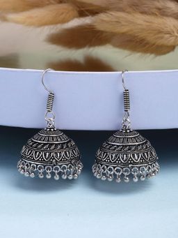 Gahan - Womens Silver Plated Oxidized German Silver Jhumka Earrings