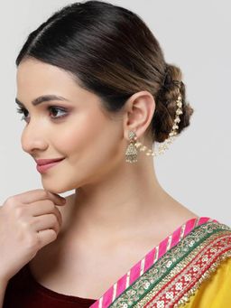 Gahan - Women Gold Plated Pearls Studded Classic Layered Ear Chain Earrings