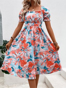 Outzidr - White Floral Print Midi Vacay Dress