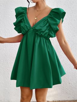 Outzidr - Green Mini Party Dress With Back Tie Up Detail