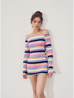 Outzidr - Off-Shoulder Striped Street Style Dress