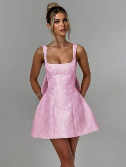 Outzidr - Pink Back Big Bow Mini Party Dress