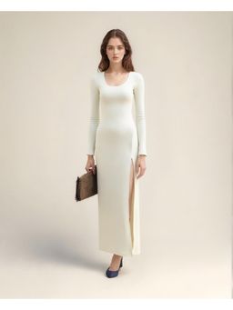 Outzidr - High Slit Full Sleeves Fitted Rib Street Style Dress