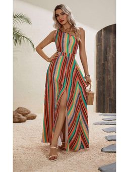 Outzidr - Multi-Color One Shoulder Maxi Vacay Dress
