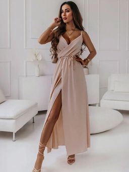 Outzidr - Pink High Slit Wrap Maxi Vacay Dress