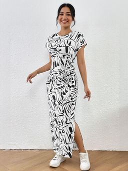 Outzidr - White Short Sleeve Side Slit Jersey Street Style Dress