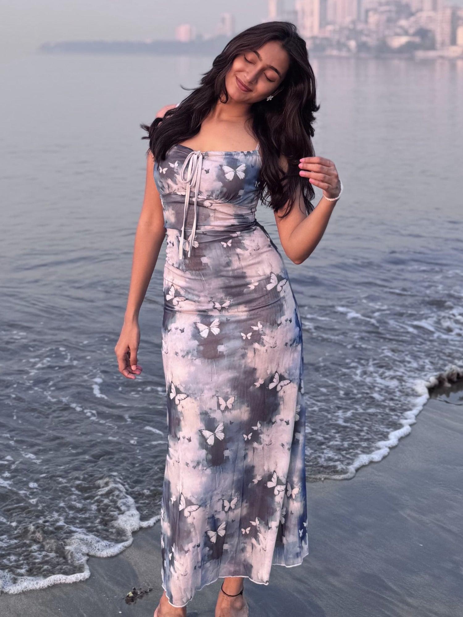 outzidr Blue Printed Skater Maxi-picture-18