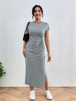 Outzidr - Grey Sleeveless Side Slit Maxi Street Style Dress