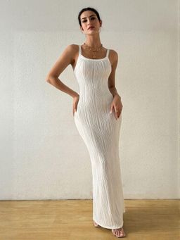 Outzidr - White Fitted Maxi Bodycon Vacay Dress