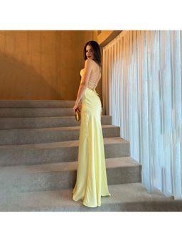 Outzidr - Yellow Tiered Flared Party Dress