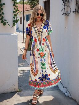 Outzidr - White Placement Print Vacay Vacay Dress