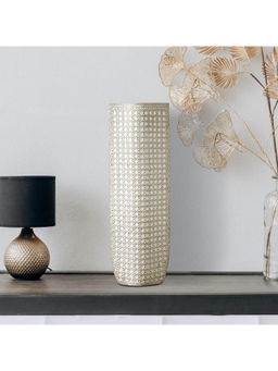 HomeTown - Zenith Polyresin Tumblr Macrame Vase 58Cm In White