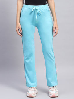 Monte Carlo - Womens Blue Solid Cotton Blend Regular Fit Trackpant
