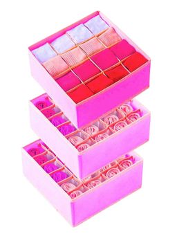 House of Quirk - 24 Cell Collapsible Closet Clothing Organizer Underwear Storage Boxes - Pink