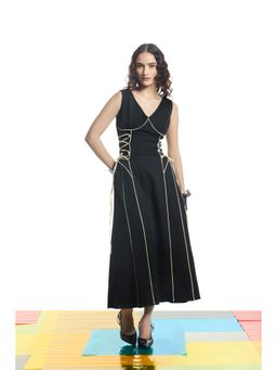 THNWHN - City lines Black A Line Maxi Dress
