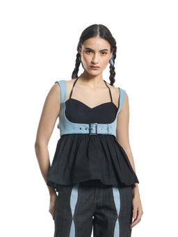 THNWHN - Halo Black Buckle Up Corset Top