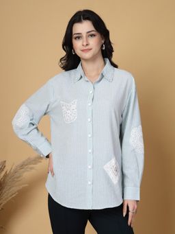 Gipsy - Sage Blue Cotton Striped Shirt