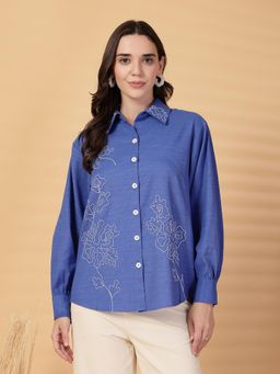 Gipsy - Cobalt Blue Embroidered Linen Shirt