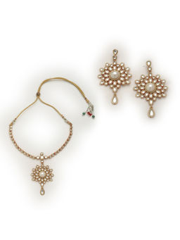 Estele - Gold Plated Antique Traditional Sparkling Kundan Necklace Set for Women