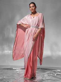 Modeva - Peach Pre-Draped Kaftan Ready To Wear Saree with Unstitched