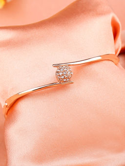 Estele - Rose Gold Plated Single Diamond Solitaire Bracelet with White Stones for Women
