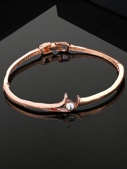 Estele - Rose Gold Plated Sleek Designer Bracelet with White Crystal for Women