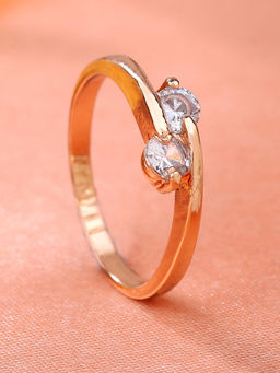 Estele - Rose Gold Plated Duo Sparkle Finger Ring with White Crystals for Women