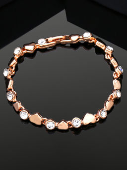 Estele - Rose Gold Plated Heart Shaped Bracelet with White Crystals for Women
