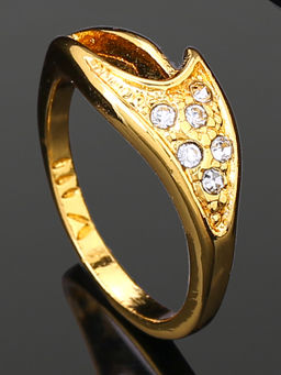 Estele - Gold Plated Alluring Finger Ring with White Crystals for Women