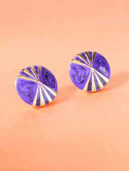 Estele - Gold Plated Round Shaped Stud Earrings with Violet Enamel for Women