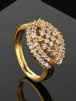 Estele - Gold Plated Cz Sparkling Finger Ring with White Stones for Women
