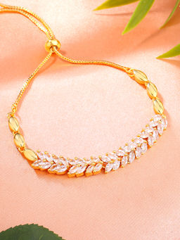 Estele - Gold Plated Cz Leaf Designer Bracelet with White Stones for Women