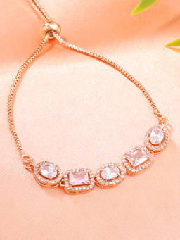 Estele - Rose Gold Plated Cz Beautiful Designer Bracelet with White Stones for Women