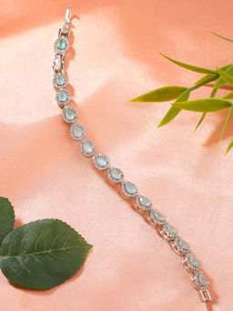 Estele - Silver Plated Cz Bracelet with Mint Green & White Stones for Women
