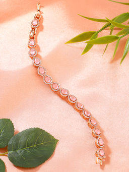 Estele - Pink Plated Cz Drop Designer Bracelet with Mint Pink Stones for Women