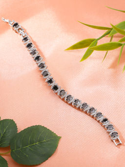 Estele - Silver Plated Cz Stunning Bracelet with Black Stones for Women
