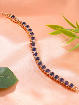 Estele - Rose Gold Plated Cz Dazzling Bracelet with Blue Stones for Women