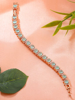 Estele - Rose Gold Plated Cz Sparkling Bracelet with Mint Green Stones for Women