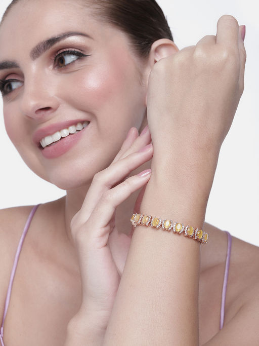 Estele Rose Gold Plated Cz Ravishing Bracelet with Mint Yellow Stones for Women