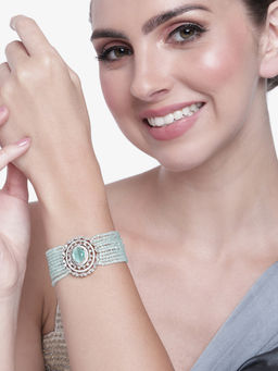 Estele - Silver Plated Cz Mint Green Multi-Line Bracelet with White Stones for Women