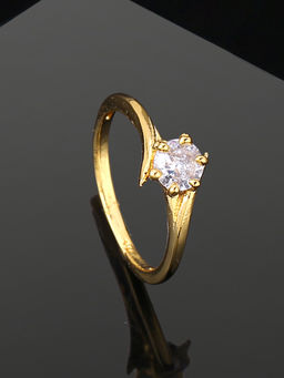 Estele - Gold Plated Cz Solitaire Finger Ring with White Crystals for Women