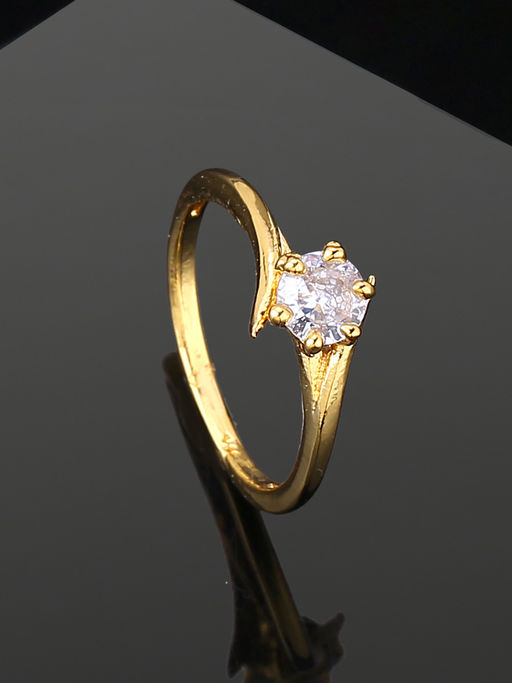 Estele Gold Plated Cz Solitaire Finger Ring with White Crystals for Women