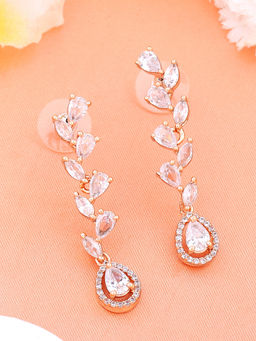Estele - Rose Gold Plated Cz Sparkling Earrings with White Stones for Women